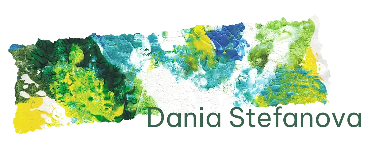 ania Stefanova - Logo avec peinture abstraite aux tons verts, bleus et jaunes